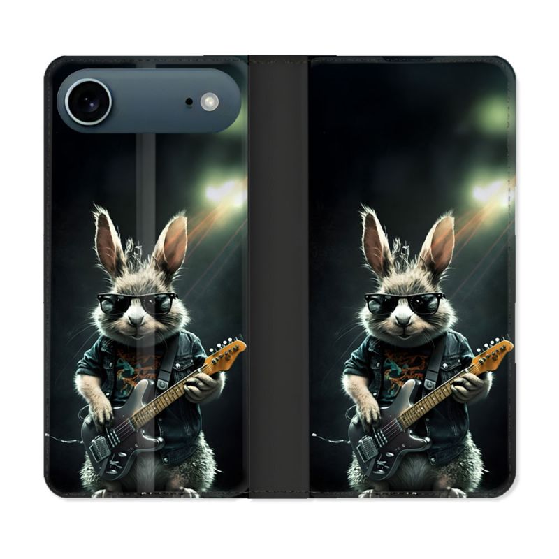 Housse cuir portefeuille Pour Iphone 17 Air Musique Rock Lapin
