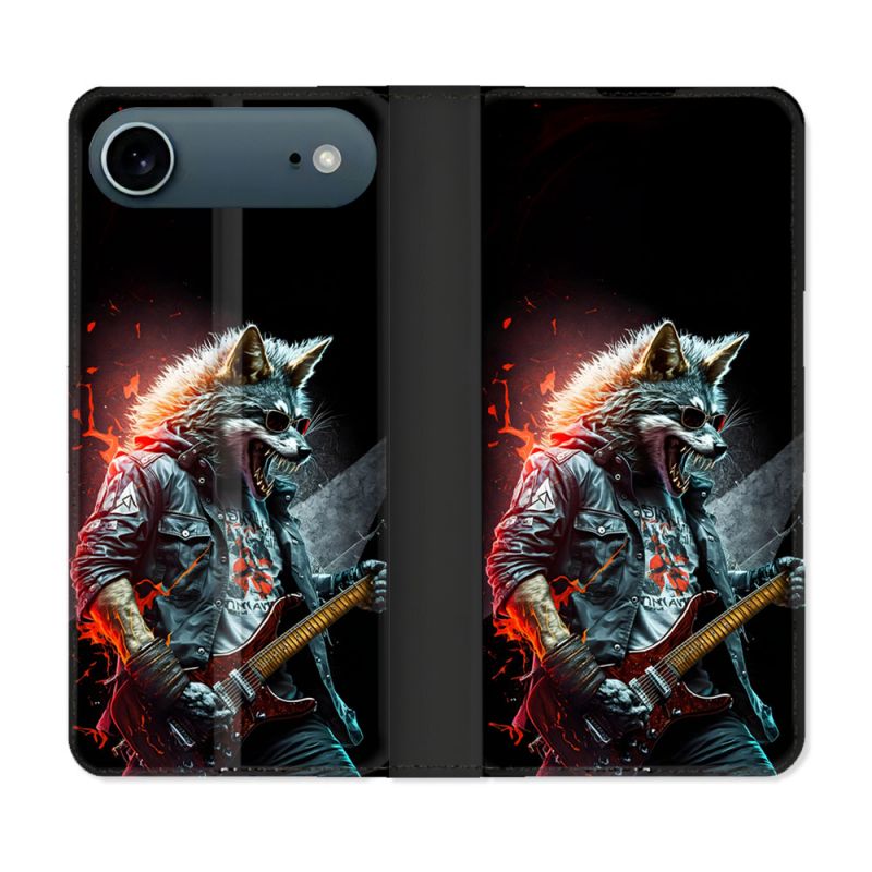 Housse cuir portefeuille Pour Iphone 17 Air Musique Rock Loup