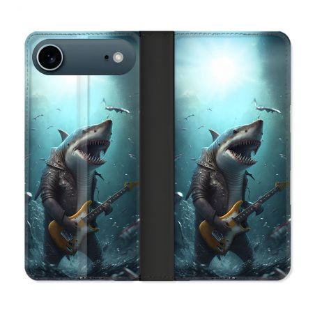 Housse cuir portefeuille Pour Iphone 17 Air Musique Rock Requin