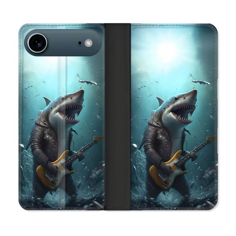 Housse cuir portefeuille Pour Iphone 17 Air Musique Rock Requin