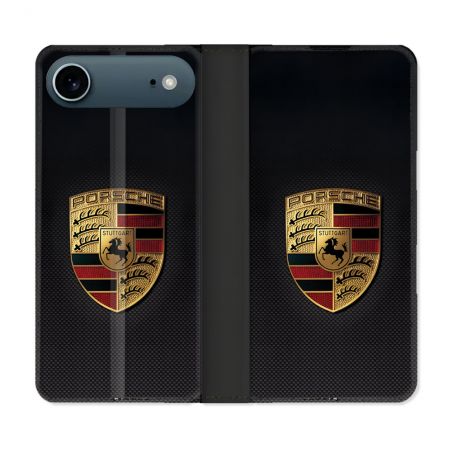 Housse cuir portefeuille Pour Iphone 17 Air Porsche Carbone