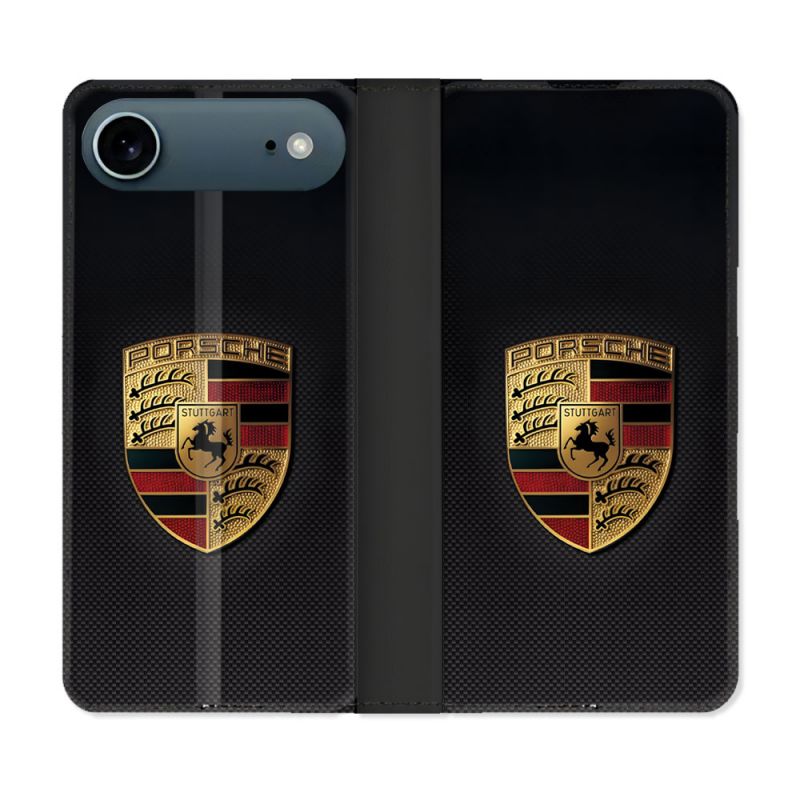 Housse cuir portefeuille Pour Iphone 17 Air Porsche Carbone
