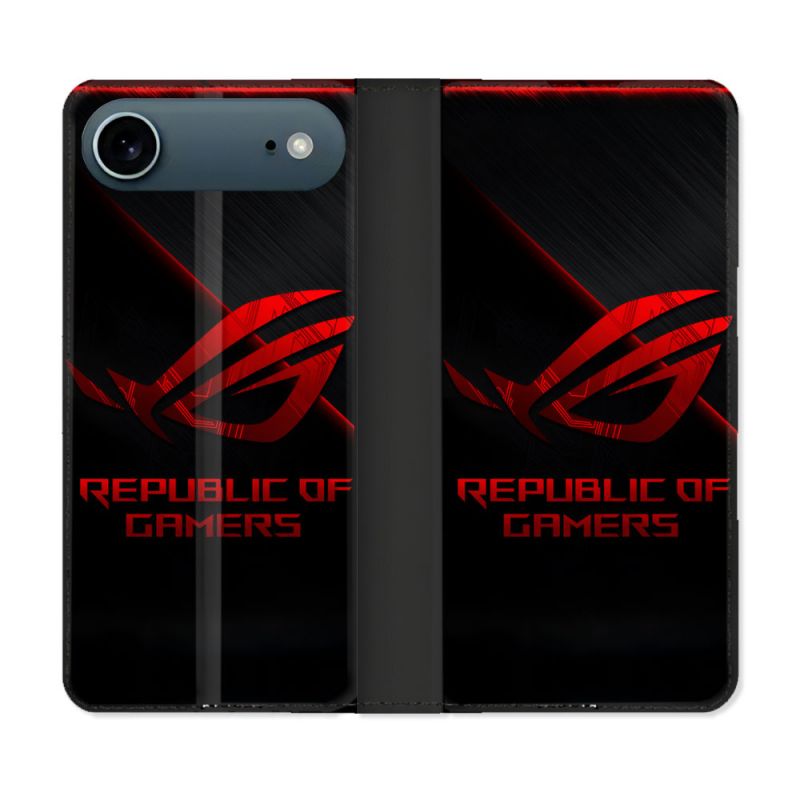 Housse cuir portefeuille Pour Iphone 17 Air ROG Rouge