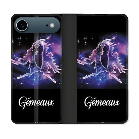 Housse cuir portefeuille Pour Iphone 17 Air Signe Zodiaque 2 Gémeaux
