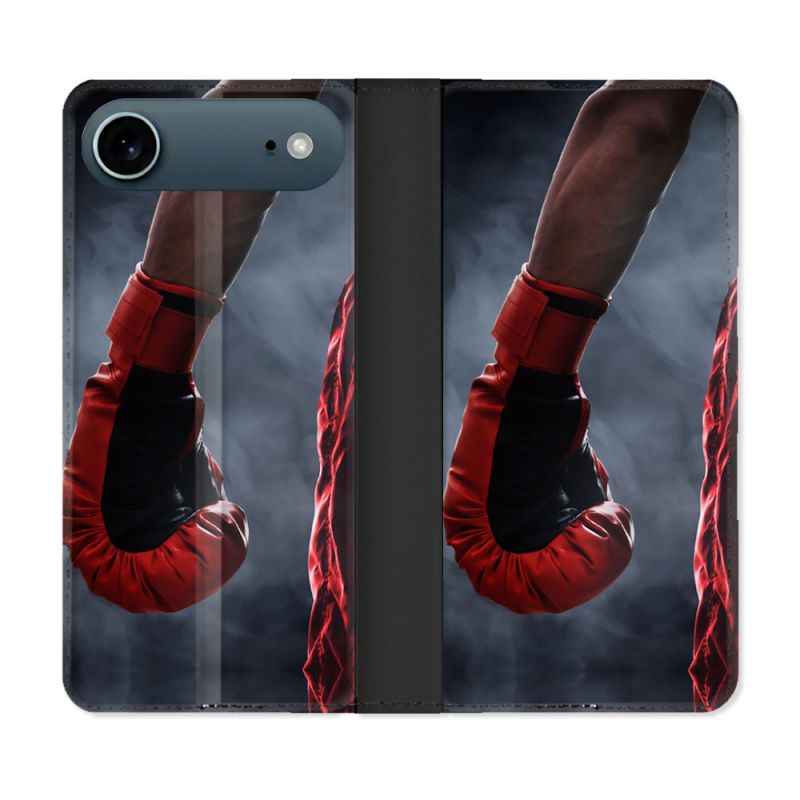Housse cuir portefeuille Pour Iphone 17 Air Sport Boxe Gant Rouge