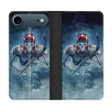 Housse cuir portefeuille Pour Iphone 17 Air Sport Hockey Squelette