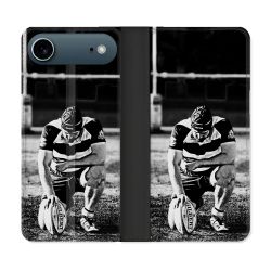Housse cuir portefeuille Pour Iphone 17 Air Sport Rugby Noir Blanc