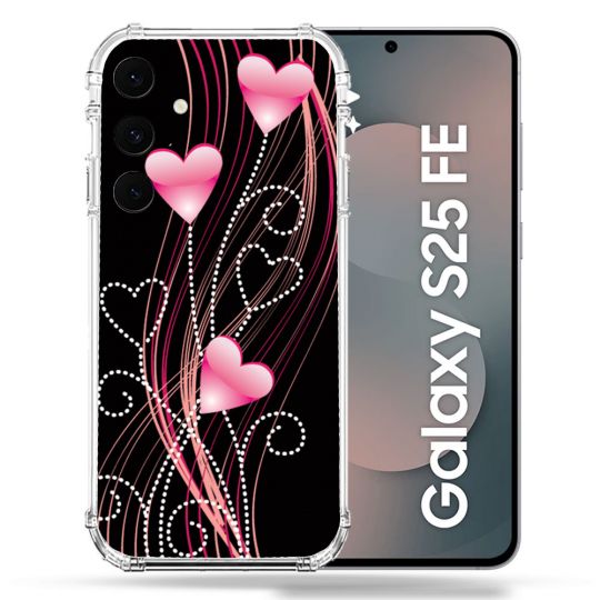 Coque Renforcée Pour Samsung Galaxy S25 FE Amour Coeur Rose Montant sur Noir