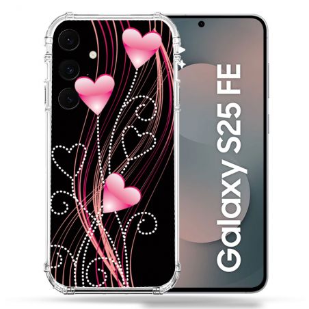 Coque Renforcée Pour Samsung Galaxy S25 FE Amour Coeur Rose Montant sur Noir