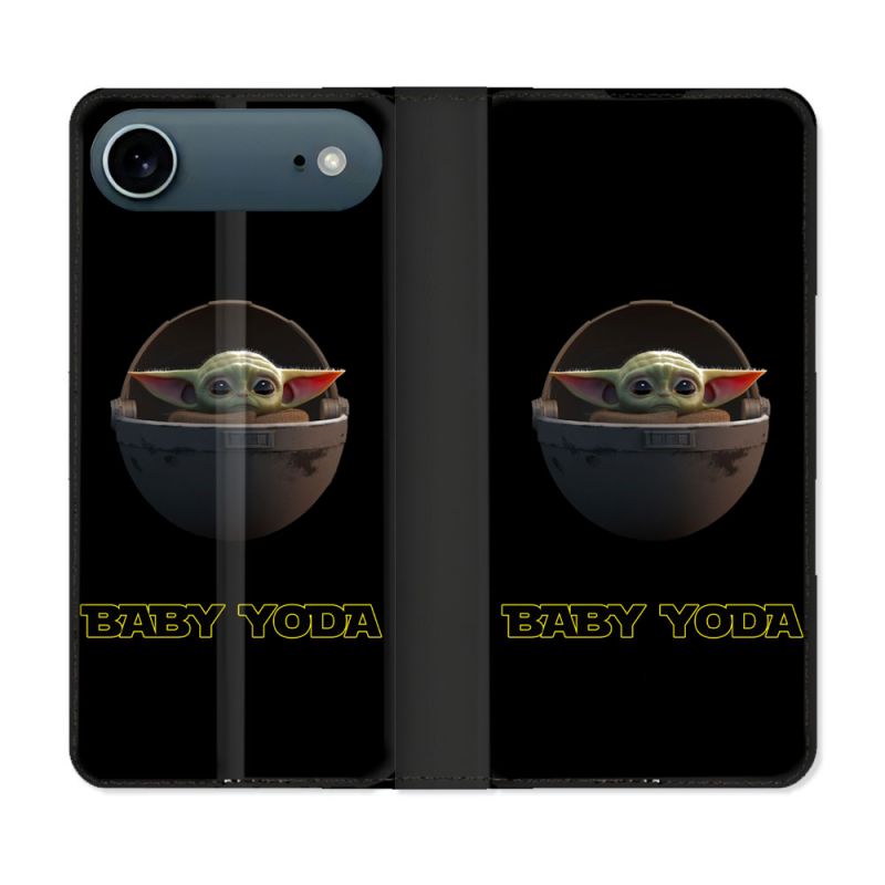 Housse cuir portefeuille Pour Iphone 17 Air Star Wars - Yoda bebe noir