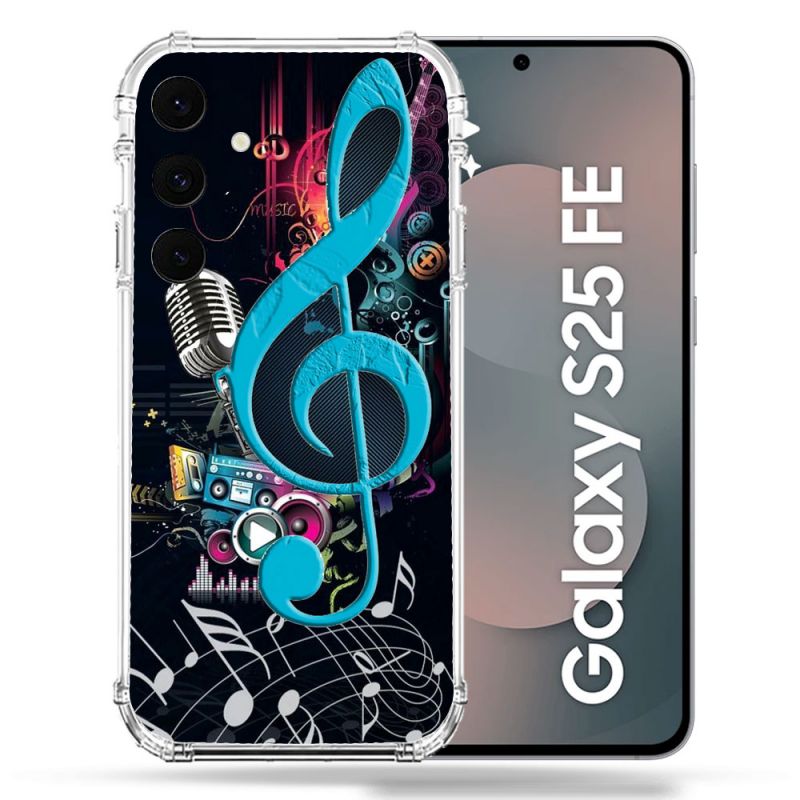 Coque Renforcée Pour Samsung Galaxy S25 FE Musique Cle Sol Bleu