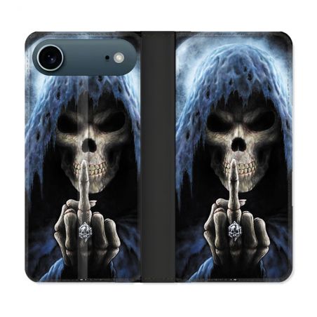 Housse cuir portefeuille Pour Iphone 17 Air Tete de Mort Doigt