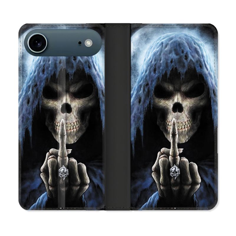 Housse cuir portefeuille Pour Iphone 17 Air Tete de Mort Doigt