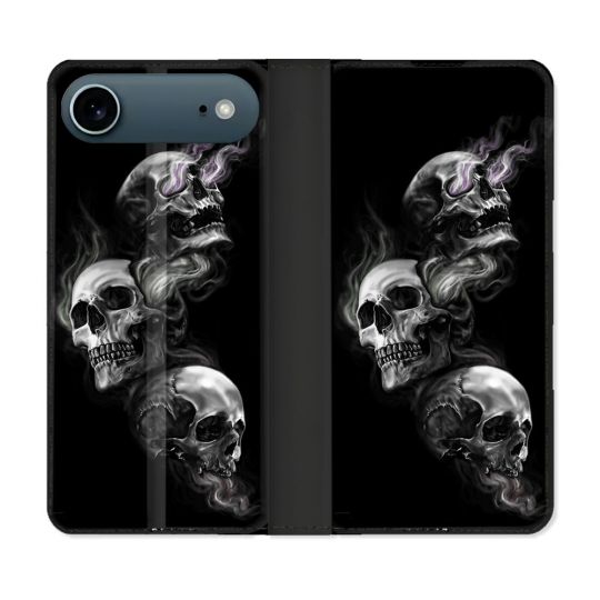 Housse cuir portefeuille Pour Iphone 17 Air Tete de Mort Triple