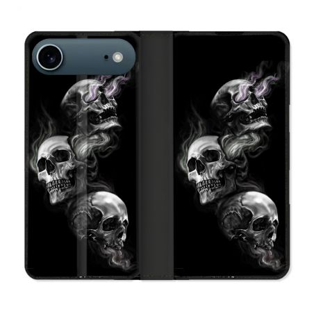 Housse cuir portefeuille Pour Iphone 17 Air Tete de Mort Triple