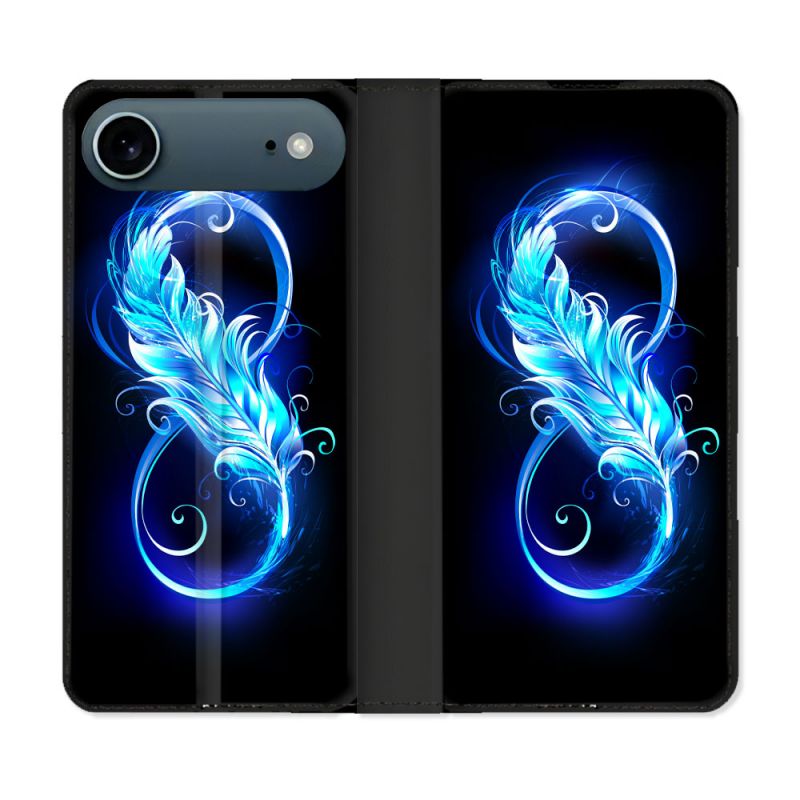 Housse cuir portefeuille Pour Iphone 17 Air Texture Plume Infini Bleu