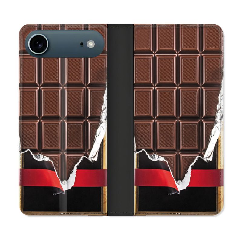 Housse cuir portefeuille Pour Iphone 17 Air Texture Trompe Oeil Chocolat