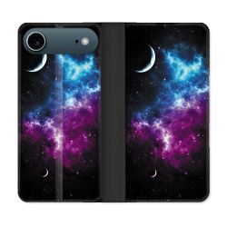 Housse cuir portefeuille Pour Iphone 17 Air Univers Bleu Violet