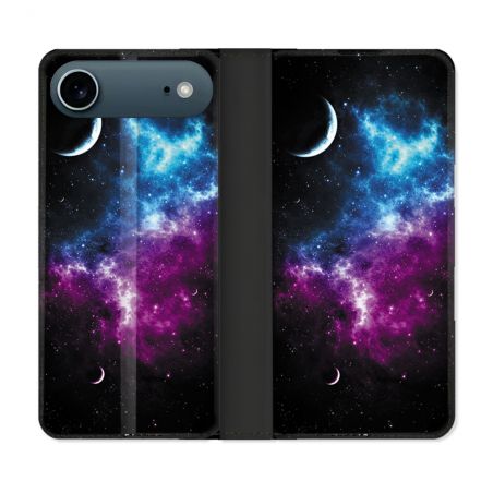 Housse cuir portefeuille Pour Iphone 17 Air Univers Bleu Violet