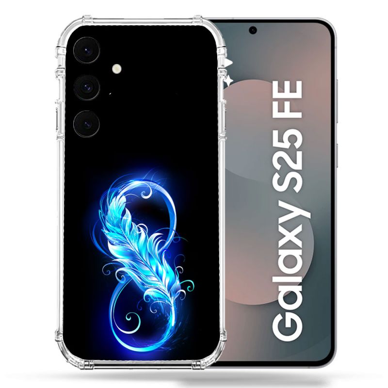 Coque Renforcée Pour Samsung Galaxy S25 FE Texture Plume Infini Bleu