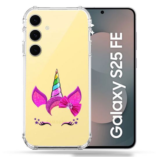 Coque Renforcée Transparente Pour Samsung Galaxy S25 FE Licorne Paillette
