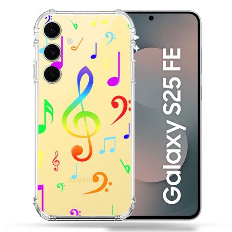 Coque Renforcée Transparente Pour Samsung Galaxy S25 FE Note Musique Colore
