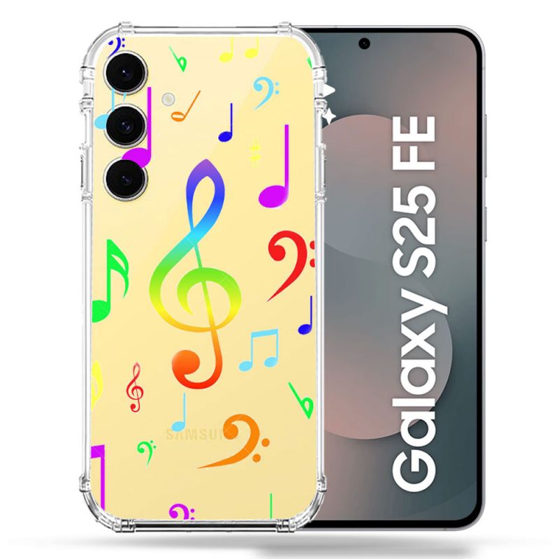 Coque Renforcée Transparente Pour Samsung Galaxy S25 FE Note Musique Colore