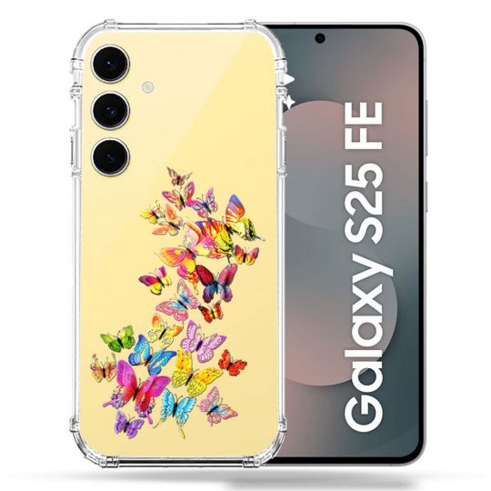 Coque Renforcée Transparente Pour Samsung Galaxy S25 FE Papillon Multicolore