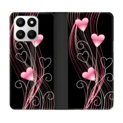 Housse cuir portefeuille Pour Honor 400 smart 5G Amour Coeur Rose Montant sur Noir