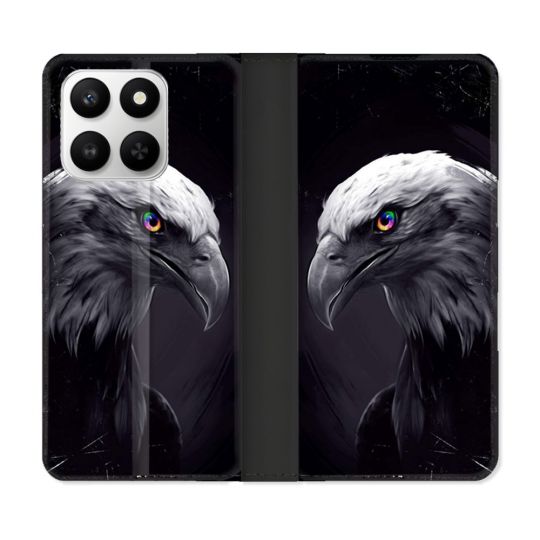 Housse cuir portefeuille Pour Honor 400 smart 5G Animal Aigle Royal Noir
