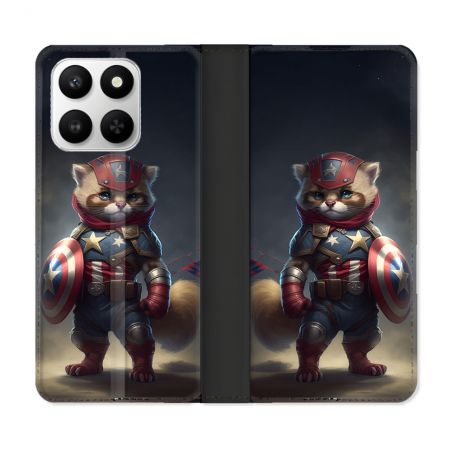 Housse cuir portefeuille Pour Honor 400 smart 5G Animal Chat America