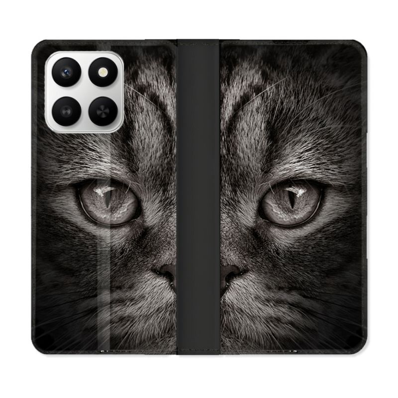 Housse cuir portefeuille Pour Honor 400 smart 5G Animal Chat Gris