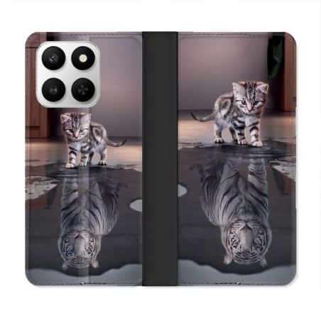 Housse cuir portefeuille Pour Honor 400 smart 5G Animal Chat Reflet