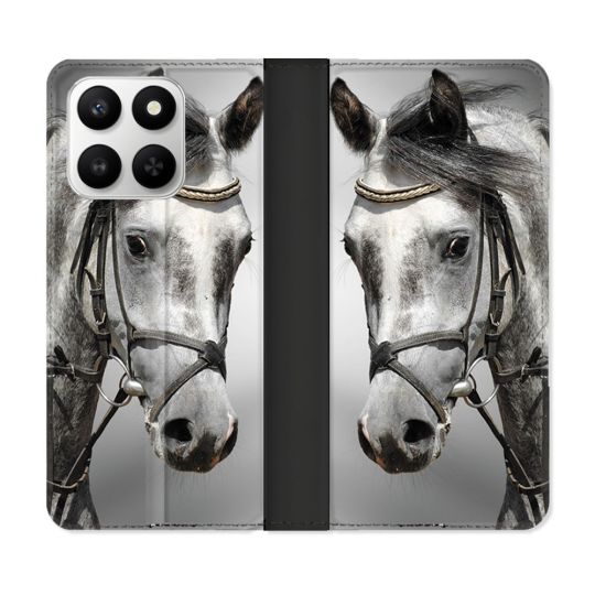 Housse cuir portefeuille Pour Honor 400 smart 5G Animal Cheval Blanc