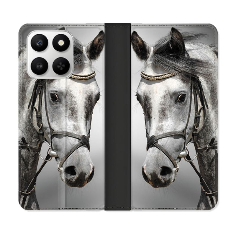Housse cuir portefeuille Pour Honor 400 smart 5G Animal Cheval Blanc