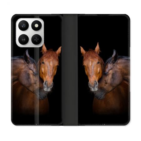 Housse cuir portefeuille Pour Honor 400 smart 5G Animal Cheval Marron