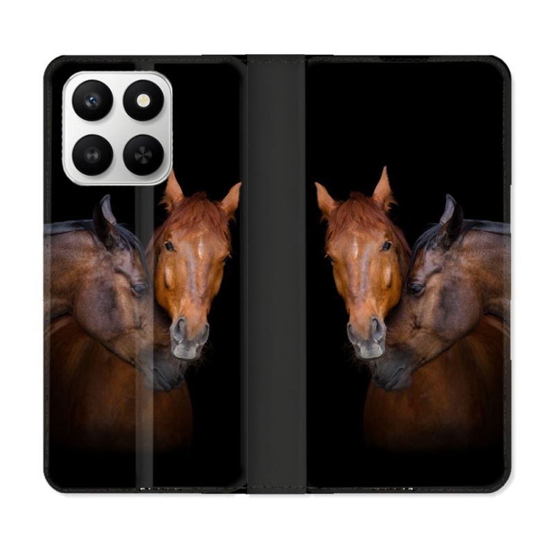 Housse cuir portefeuille Pour Honor 400 smart 5G Animal Cheval Marron