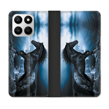 Housse cuir portefeuille Pour Honor 400 smart 5G Animal Cheval Noir