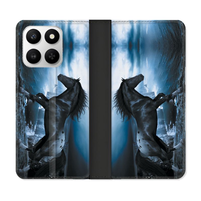 Housse cuir portefeuille Pour Honor 400 smart 5G Animal Cheval Noir