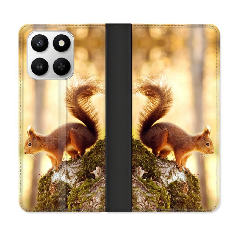 Housse cuir portefeuille Pour Honor 400 smart 5G Animal Ecureuil Bois