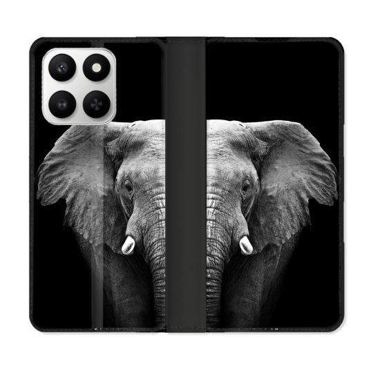 Housse cuir portefeuille Pour Honor 400 smart 5G Animal Elephant Noir
