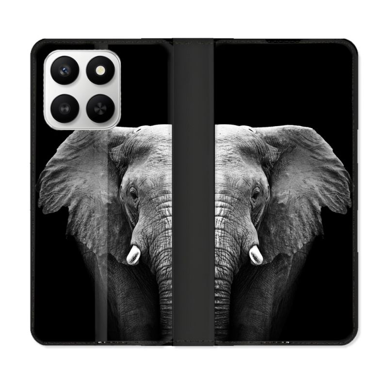 Housse cuir portefeuille Pour Honor 400 smart 5G Animal Elephant Noir