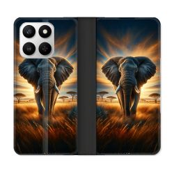 Housse cuir portefeuille Pour Honor 400 smart 5G Animal Elephant Savane