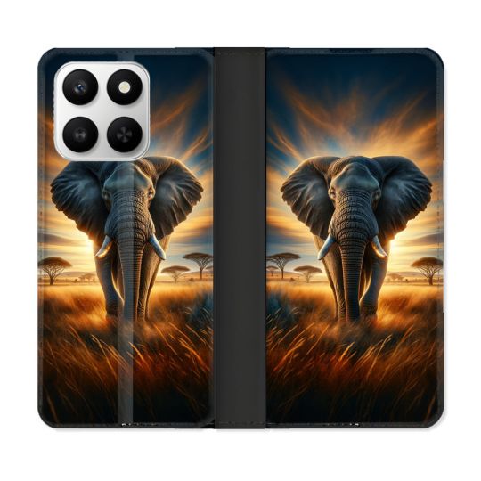 Housse cuir portefeuille Pour Honor 400 smart 5G Animal Elephant Savane