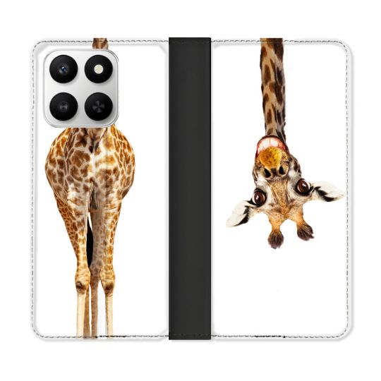 Housse cuir portefeuille Pour Honor 400 smart 5G Animal Girafe Blanche