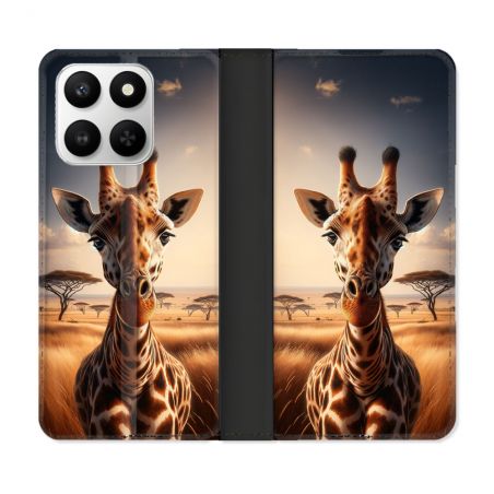 Housse cuir portefeuille Pour Honor 400 smart 5G Animal Girafe Savane