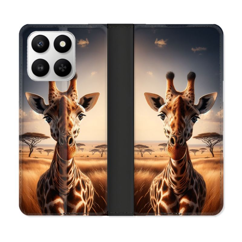 Housse cuir portefeuille Pour Honor 400 smart 5G Animal Girafe Savane