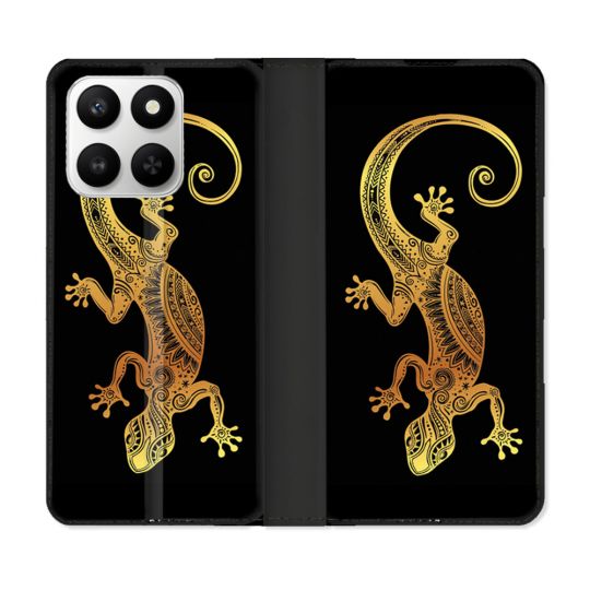 Housse cuir portefeuille Pour Honor 400 smart 5G Animal Lezard Noir