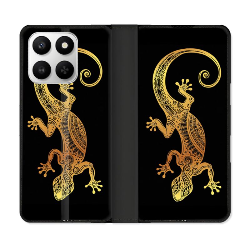Housse cuir portefeuille Pour Honor 400 smart 5G Animal Lezard Noir