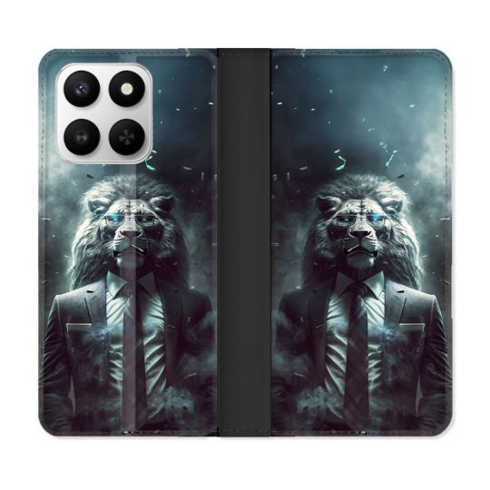 Housse cuir portefeuille Pour Honor 400 smart 5G Animal Lion Business